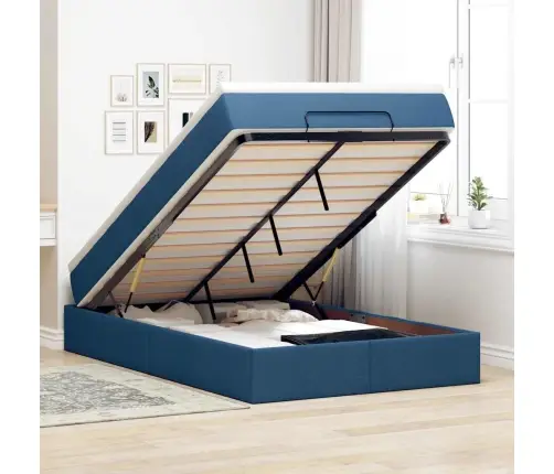 Osmaņu Gultas Rāmis Ar Matrača Zils 120X190Cm Audums Vidaxl