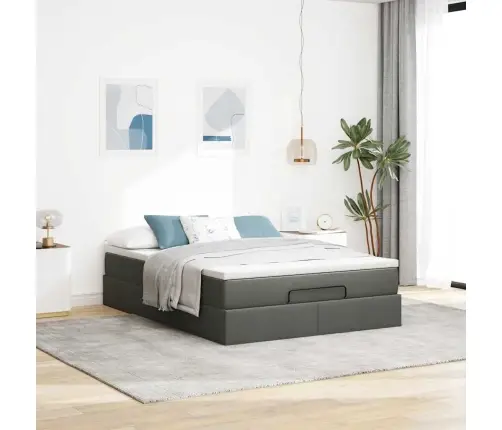 Osmaņu Gulta Ar Matraci, Tumši Pelēks, 140X190Cm, Audums Vidaxl