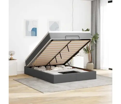 Osmaņu Gulta Ar Matraci, Tumši Pelēks, 140X190Cm, Audums Vidaxl