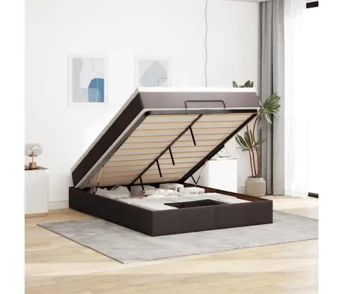 Osmaņu Gulta Ar Matraci, Tumši Brūns, 140X190Cm, Audums Vidaxl