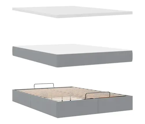 Osmaņu Gultas Rāmis Ar Matrača Gaiši Pelēks 140X200 Cm Audums Vidaxl