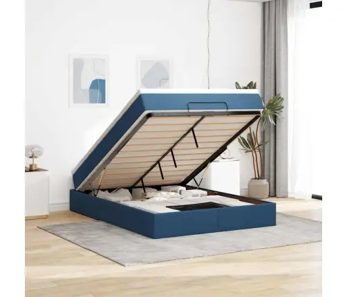 Osmaņu Gultas Rāmis Ar Matrača Zils 140X200Cm Audums Vidaxl