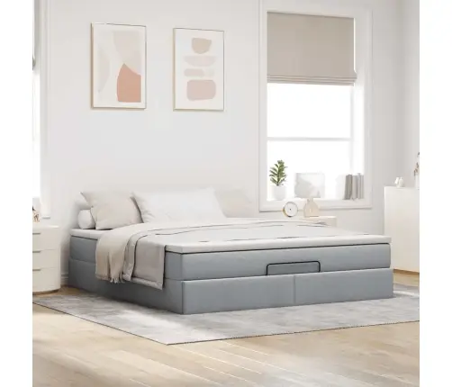 Osmanų Lova Su Čiužiniu, Pilkas, 160X200cm Audinys