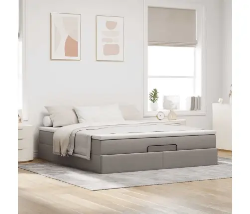 Osmaņu Gultas Rāmis Ar Matrača Pelēkbrūns 160X200Cm Audums Vidaxl