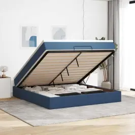 Osmanų Lovos Rėmas Su Čiužiniu, Mėlynas, 160X200 cm Audinys