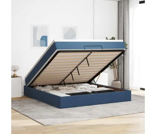 Osmanų Lovos Rėmas Su Čiužiniu, Mėlynas, 160X200 cm Audinys