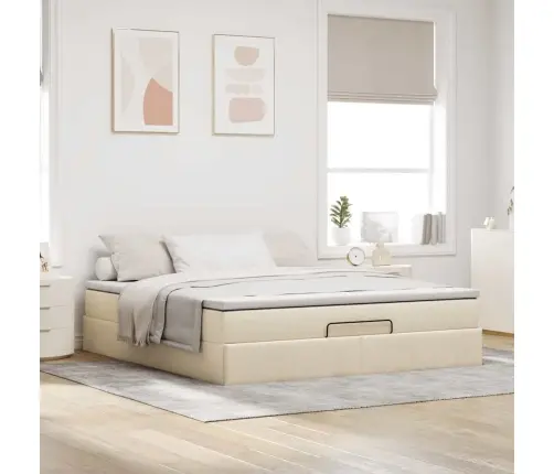 Osmaņu Gultas Rāmis Ar Matrača Krēmkrāsas 180X200Cm Audums Vidaxl