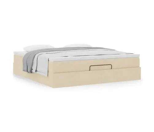 Osmaņu Gultas Rāmis Ar Matrača Krēmkrāsas 180X200Cm Audums Vidaxl