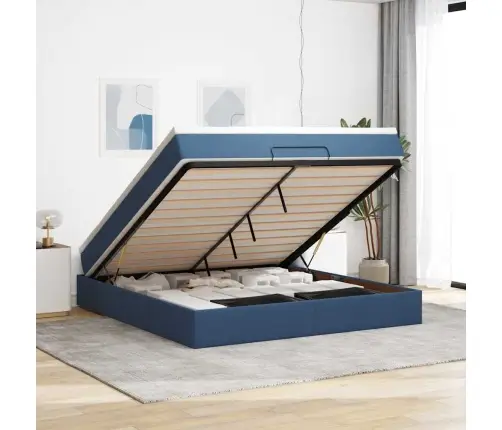 Ottomani Voodi Madratsiga, Sinine, 180X200 cm Kangas