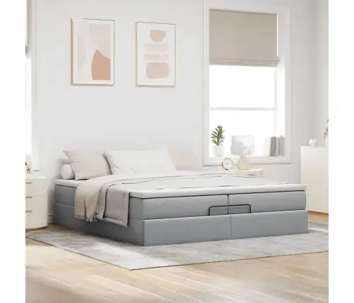 Osmaņu Gultas Rāmis Ar Matračiem Gaiši Pelēks 200X200Cm Audums Vidaxl