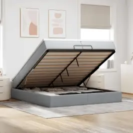 Osmaņu Gultas Rāmis Ar Matračiem Gaiši Pelēks 200X200Cm Audums Vidaxl