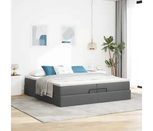 Osmaņu Gultas Rāmis Ar Matračiem Tumši Pelēks 200X200Cm Audums Vidaxl