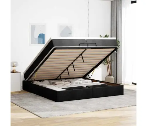 Osmaņu Gultas Rāmis Ar Matračiem Melns 200X200Cm Audums Vidaxl