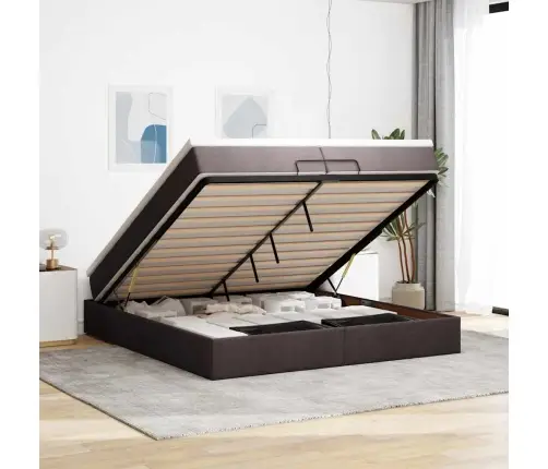 Osmaņu Gultas Rāmis Ar Matračiem Tumši Brūns 200X200Cm Audums Vidaxl