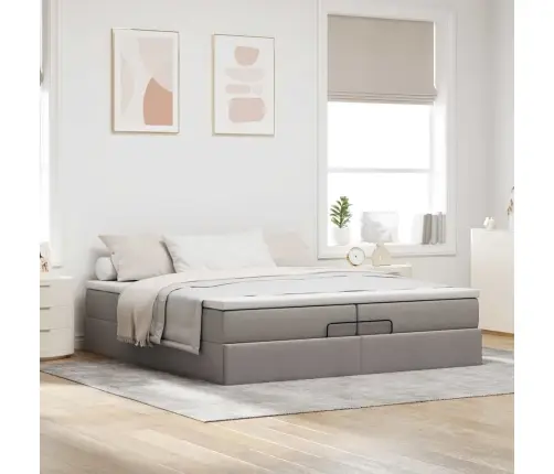 Osmaņu Gultas Rāmis Ar Matračiem Pelēkbrūns 200X200Cm Audums Vidaxl