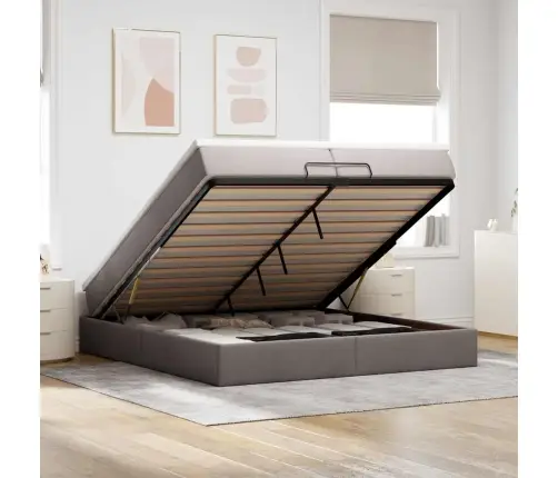 Osmaņu Gultas Rāmis Ar Matračiem Pelēkbrūns 200X200Cm Audums Vidaxl