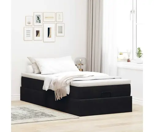 Osmaņu Gultas Rāmis Ar Matrača Melns 80X200Cm Samts Vidaxl