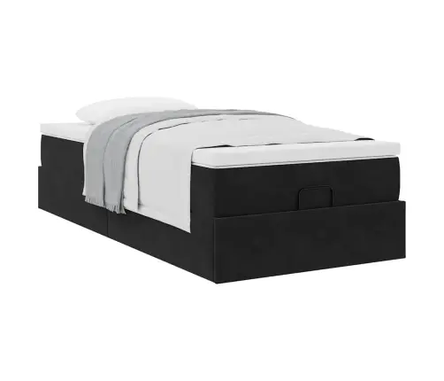 Osmanų Lovos Rėmas Su Čiužiniu, Juodas, 90X190cm Aksomas