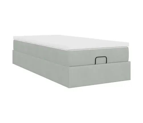 Osmanų Lovos Rėmas Su Čiužiniu, Pilkas, 90X200cm Aksomas