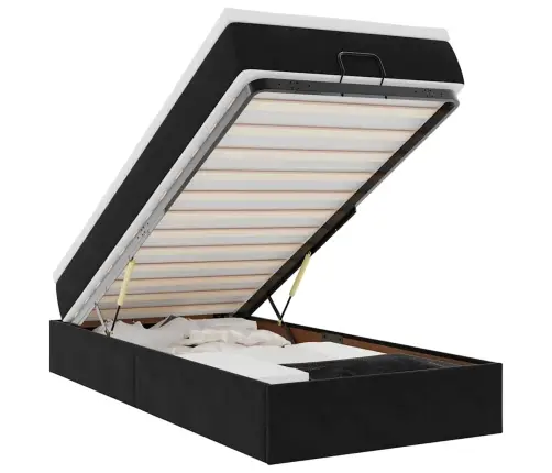 Osmanų Lovos Rėmas Su Čiužiniu, Juodas, 90X200cm Aksomas