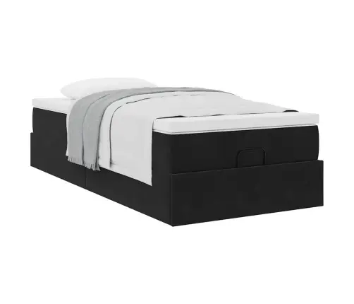 Osmanų Lovos Rėmas Su Čiužiniu, Juodas, 90X200cm Aksomas