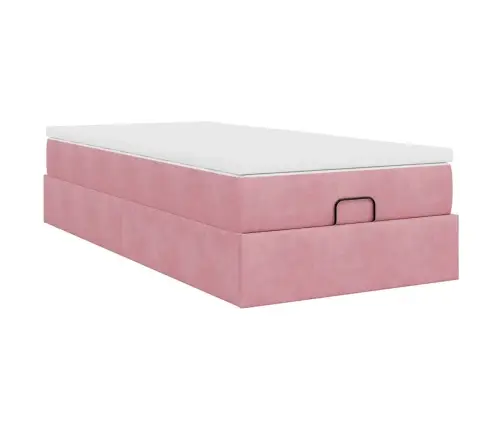 Osmanų Lovos Rėmas Su Čiužiniu, Rožinis, 90X200cm Aksomas