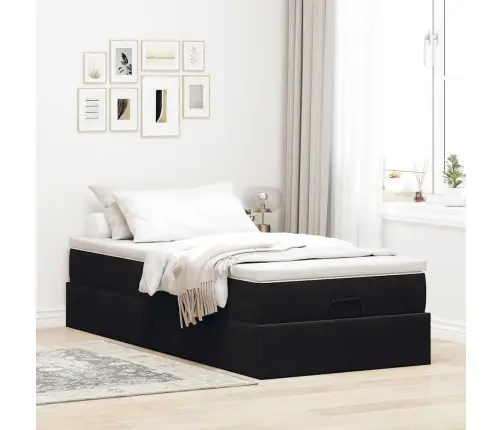 Osmaņu Gultas Rāmis Ar Matrača Melns 100X200Cm Samts Vidaxl