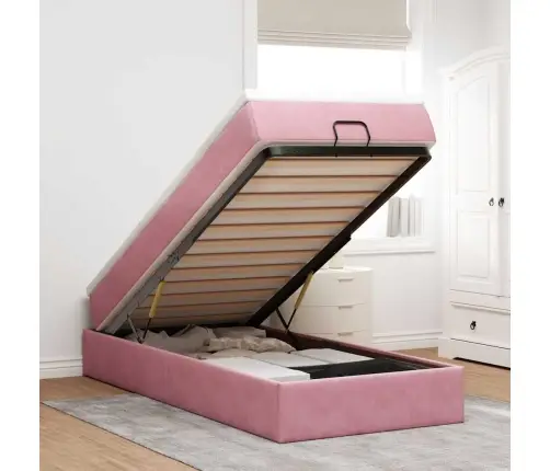 Osmaņu Gultas Rāmis Ar Matrača Rozā 100X200Cm Samts Vidaxl