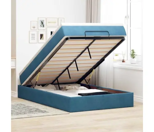 Ottomani Voodi Madratsiga, Tumesinine, 120X200 cm Samet