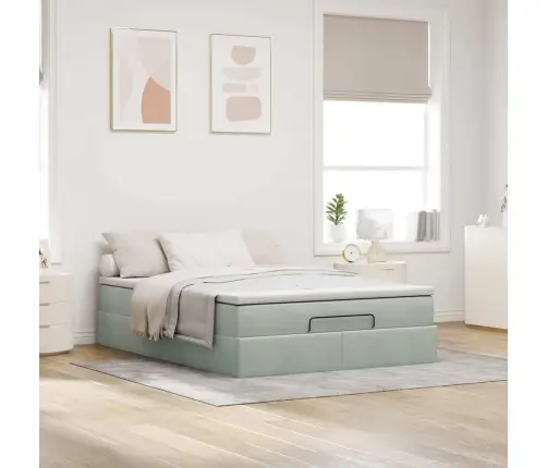 Ottomani Voodi Madratsiga, Helehall, 140X190cm Samet