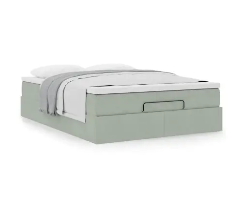 Ottomani Voodi Madratsiga, Helehall, 140X190cm Samet