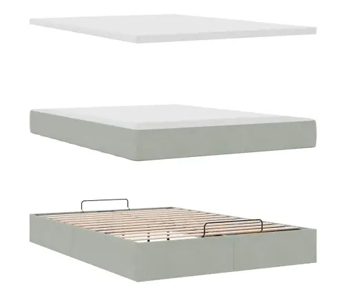 Ottomani Voodi Madratsiga, Helehall, 140X190cm Samet