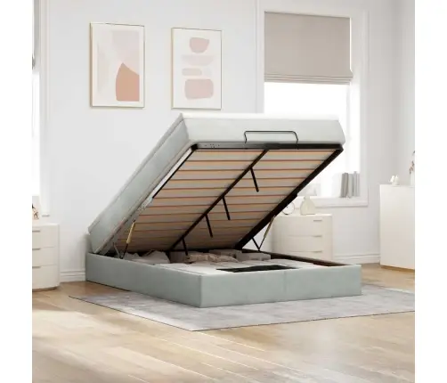 Ottomani Voodi Madratsiga, Helehall, 140X190cm Samet