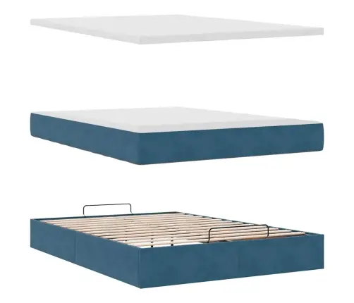 Osmaņu Gulta Ar Matraci, Tumši Zils, 140X190Cm, Samts Vidaxl