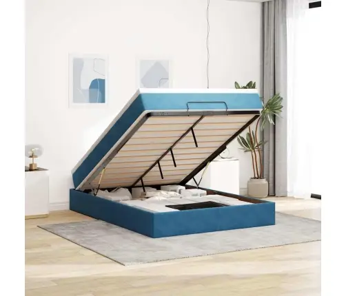 Osmaņu Gulta Ar Matraci, Tumši Zils, 140X190Cm, Samts Vidaxl