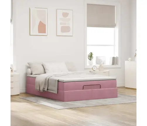 Osmanų Lova Su Čiužiniu Rožinis 140X190Cm Velvet