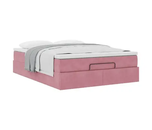 Osmanų Lova Su Čiužiniu Rožinis 140X190Cm Velvet