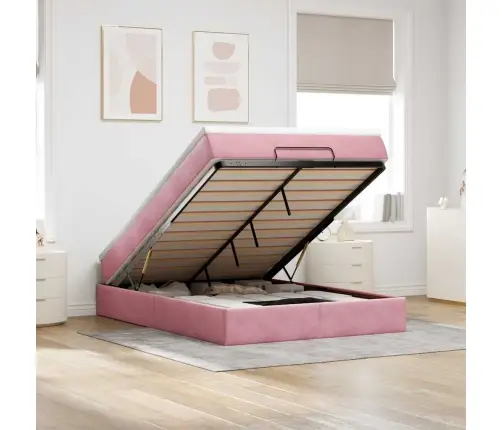 Osmanų Lova Su Čiužiniu Rožinis 140X190Cm Velvet