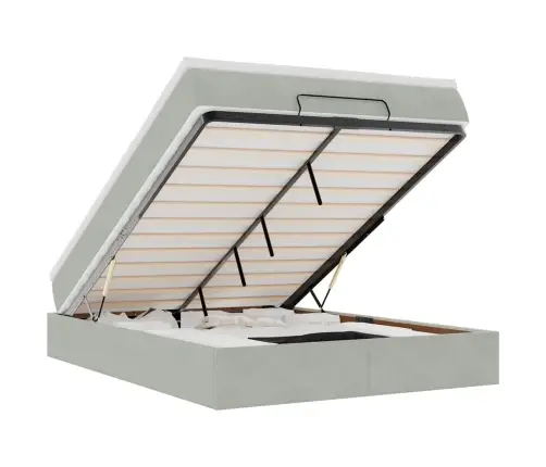 Ottomani Voodi Madratsiga, Helehall, 140X200 cm Samet