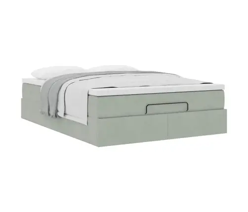 Ottomani Voodi Madratsiga, Helehall, 140X200 cm Samet