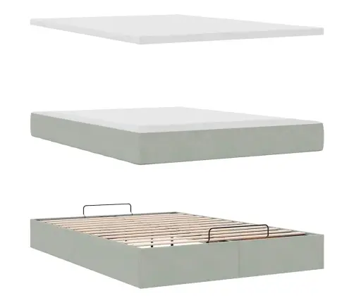 Ottomani Voodi Madratsiga, Helehall, 140X200 cm Samet