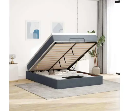 Osmaņu Gulta Ar Matraci, Tumši Pelēks, 140X200Cm, Samts Vidaxl