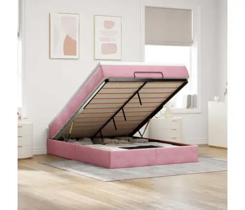 Osmaņu Gulta Ar Matraci, Rozā, 140X200Cm, Samts Vidaxl