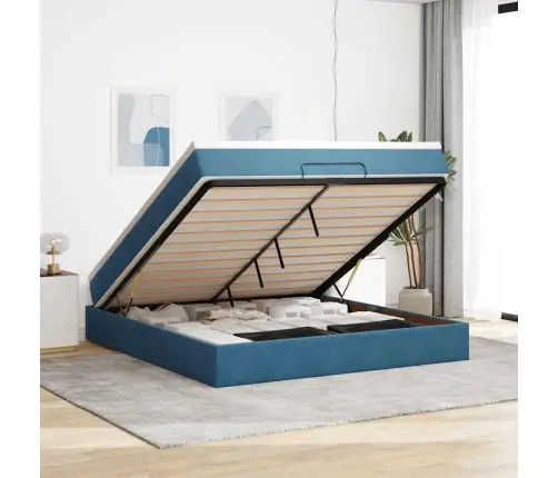 Osmanų Lova Su Čiužiniu Tamsiai Mėlyna 160X200Cm Velvet