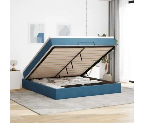 Osmaņu Gultas Rāmis Ar Matrača Tumši Zils 180X200Cm Samts Vidaxl