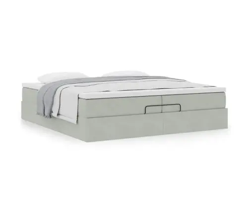 Osmanų Lovos Rėmas Su Čiužiniais, Pilkas, 200X200cm Aksomas