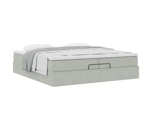 Osmanų Lovos Rėmas Su Čiužiniais, Pilkas, 200X200cm Aksomas