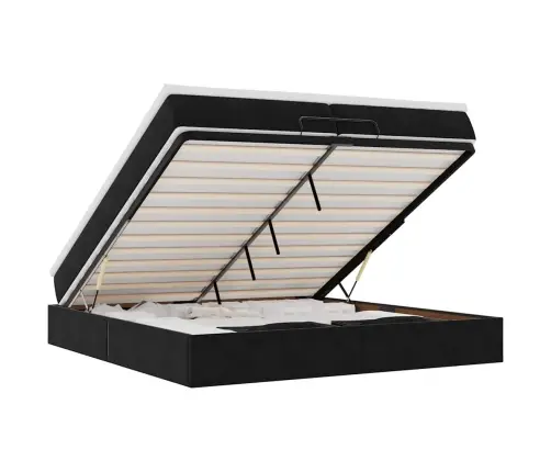 Ottomani Voodiraam Madratsitega, Must, 200X200 cm Samet