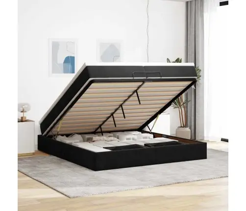 Ottomani Voodiraam Madratsitega, Must, 200X200 cm Samet