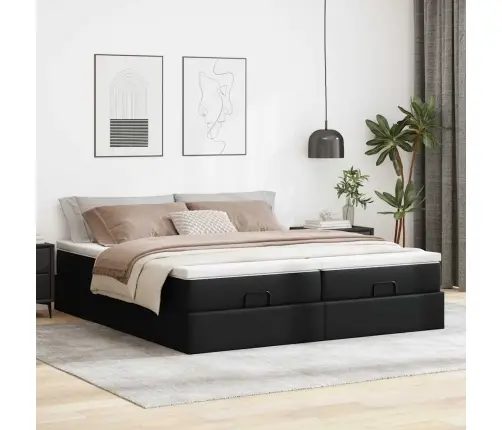 Osmaņu Gultas Rāmis Ar Matraci Melns 160X200 Cm Mākslīgā Āda Vidaxl